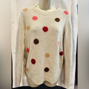 St. John’s Bay Women Beige with Fun Multicolor Polka Dots Sweater Size M